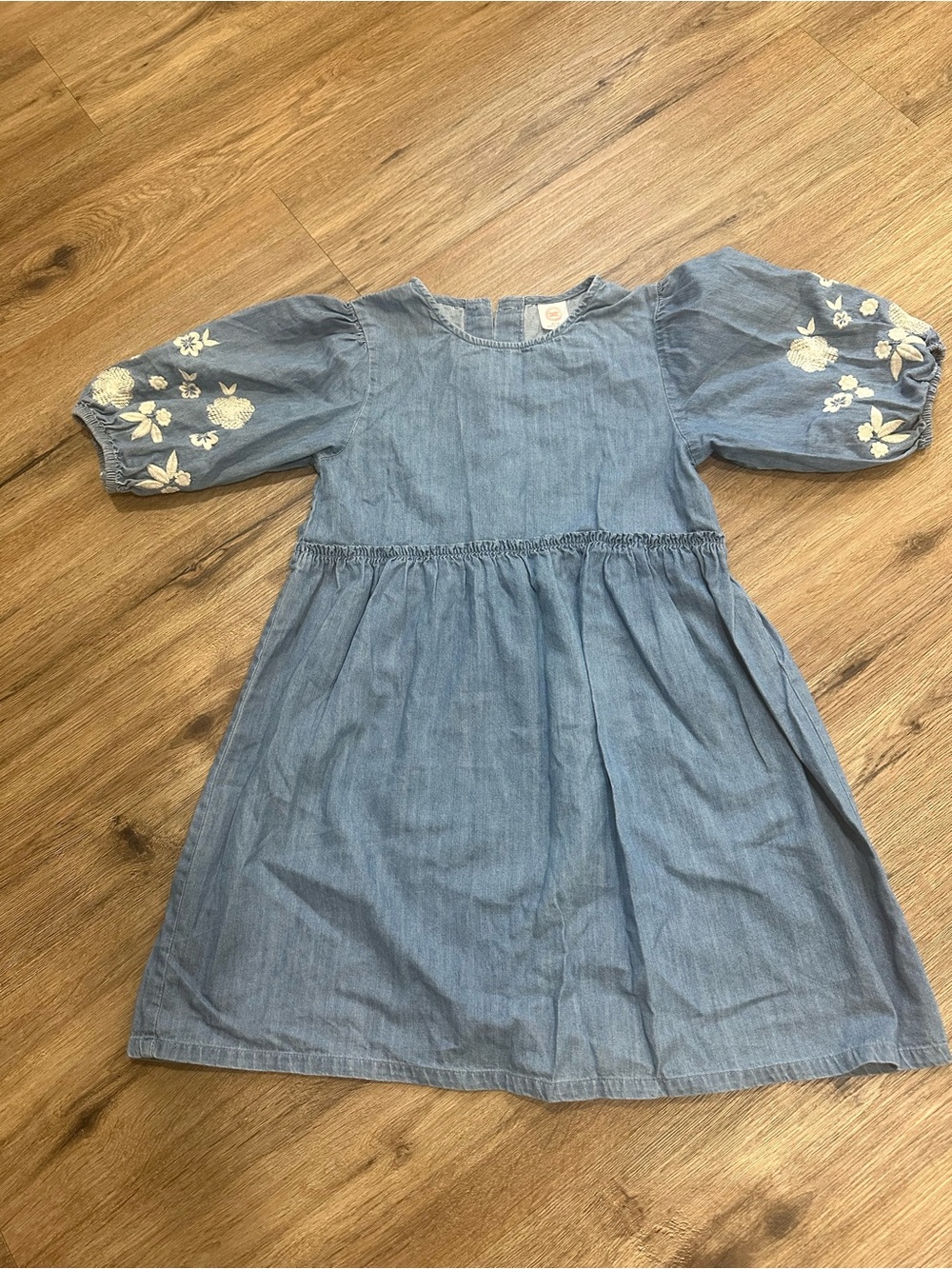wonder nation Light Blue Chambray Dress with White Floral Embroidery